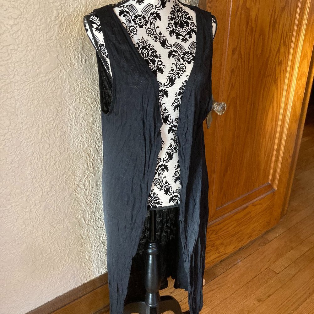 Yak N Yeti Black Boho Sheer Crochet Vest sz L/XL